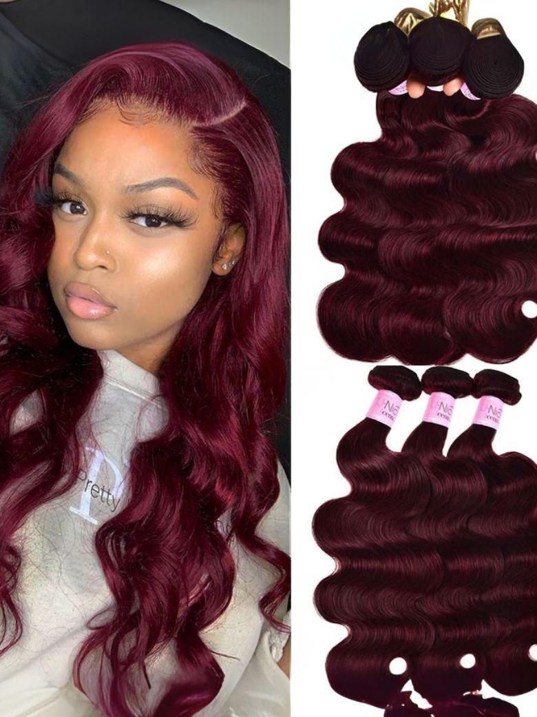 UNice Pure Color Virgin Hair Body Wave 3 Bundles Burgundy Hair Weave Bundles #99j Colored Hair Icenu Series