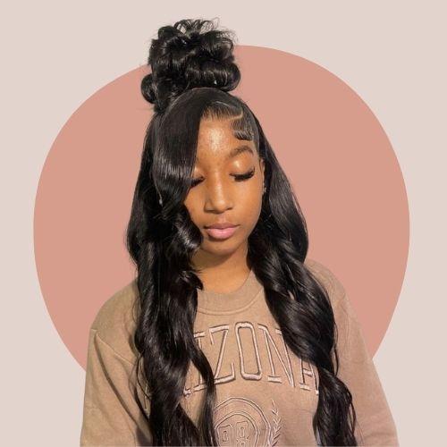 Half-Up Bun Wavy Hair