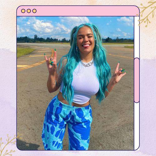 Karol G Teal Hair