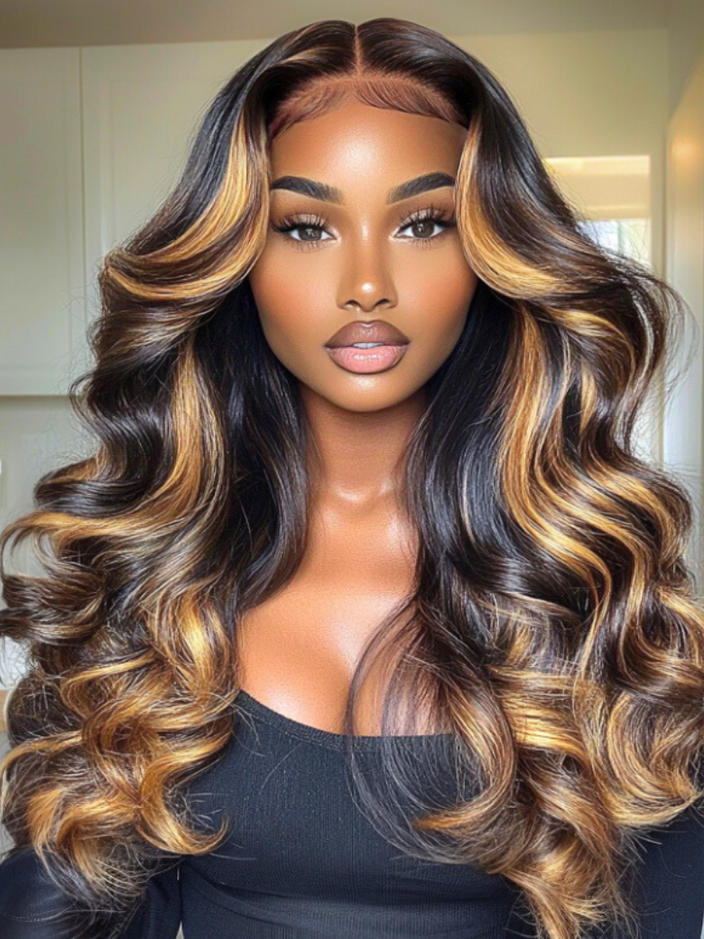 13x4 Pre-Everything Lace Wig Lace Loose Wave Butterscotch Highlights Brown Wig 150% Density