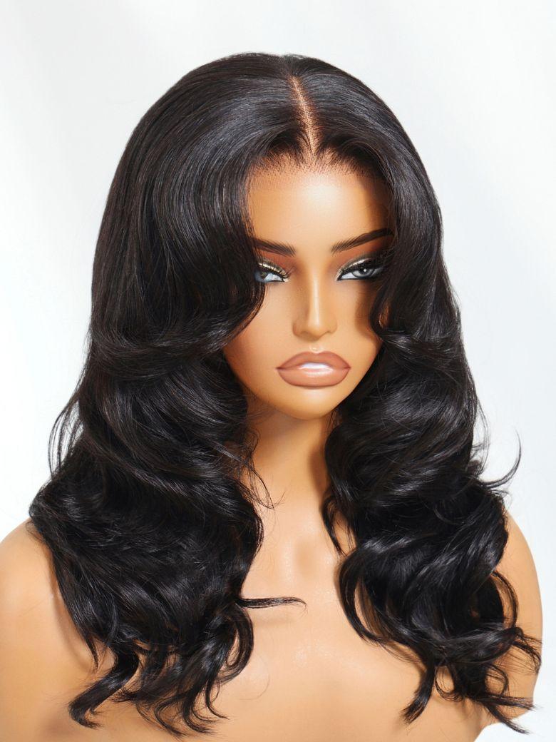 UNice 13x4 Pre-Everything™ Lace Frontal Black Side Part Layered Straight Drawstring Wig With Side-Swept Bangs