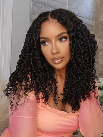 UNice InvisiBlend™ V Part Curly Texture Drawstring Human Hair Wig With Finger Coil Ends