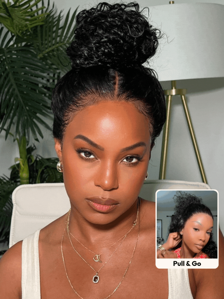 [ 22 Inch $99 ] UNice 7x5 Bye Bye Knots & 13x4 Pre-Everything™ Lace Frontal Bouncy Water Wave Curly Natural Black Drawstring Wig