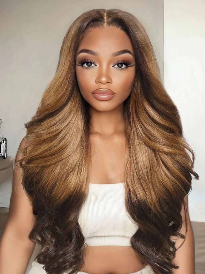 UNice 13x4 Pre-Everything™ Lace Frontal Caramel To Dark Brown Reverse Ombre Yaki Glueless Drawstring Wig With Soft Layers