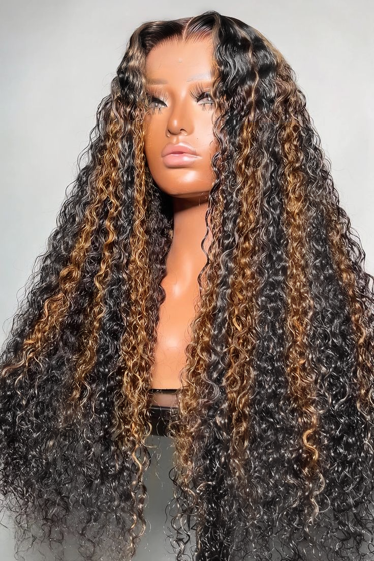 UNice Bye-Bye Knots™ 7x5 Lace Black with Caramel Piano Highlights Water Wave Wig With Invisi Drawstring