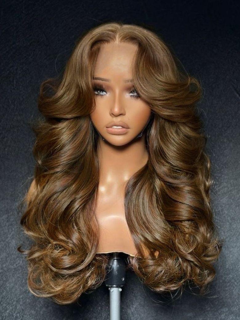 UNice 13x4 Pre-Everything™ Lace Frontal Warm Chestnut Brown Loose Wave Wig with Invisi Drawstring & Face Framing Layers