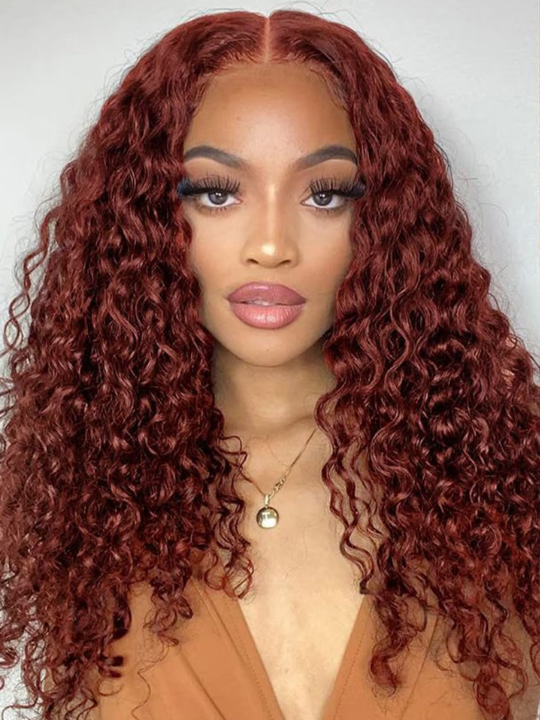 7x5 Pre Everything Lace Frontal Reddish Brown Water Wave Gluleless Lace Wig