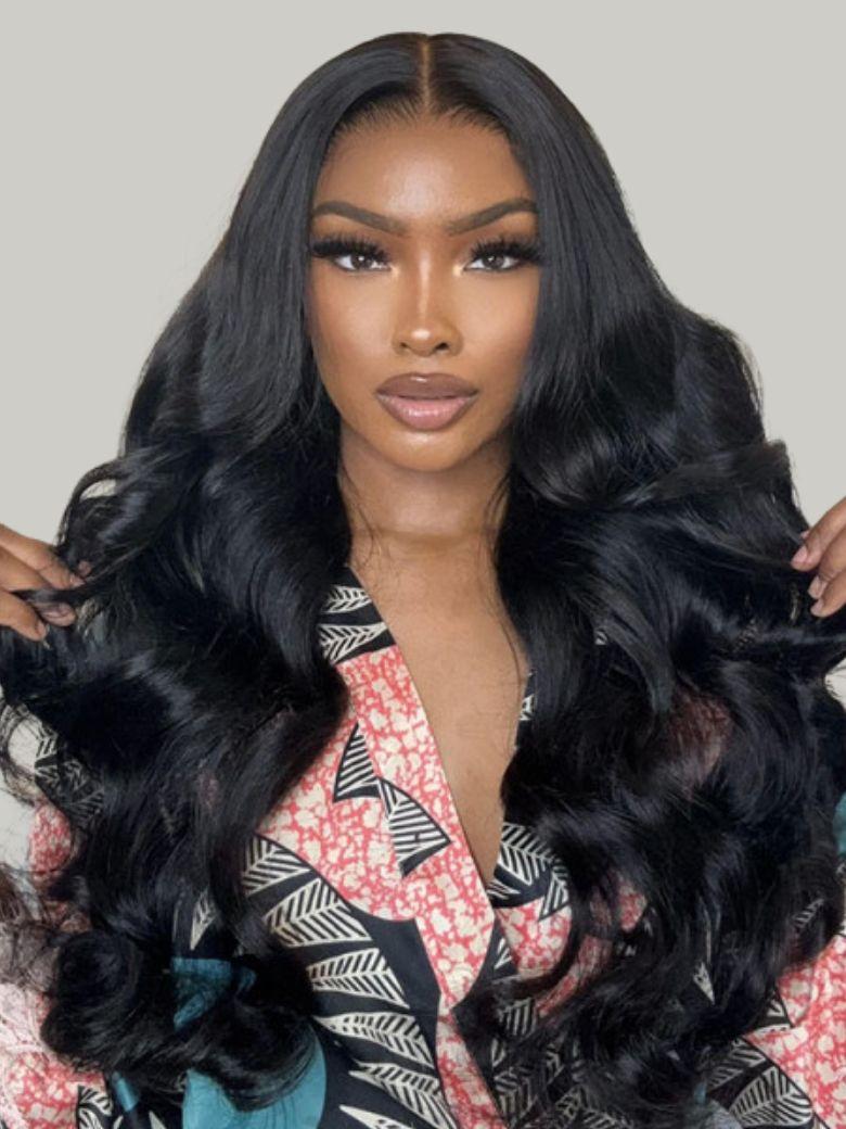UNice 13x6  Invisible Lace & 13x4 Pre-Everything™ Lace Frontal Body Wave Black Wig With Invisi Drawstring