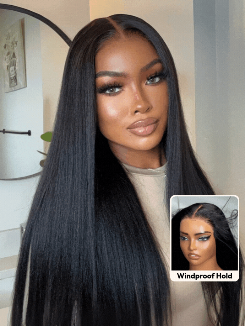 UNice Bye-Bye Slip™ Wig Black Yaki Straight Flexible Mesh Cap Wig with Secure Silicone Strips and Drawstring