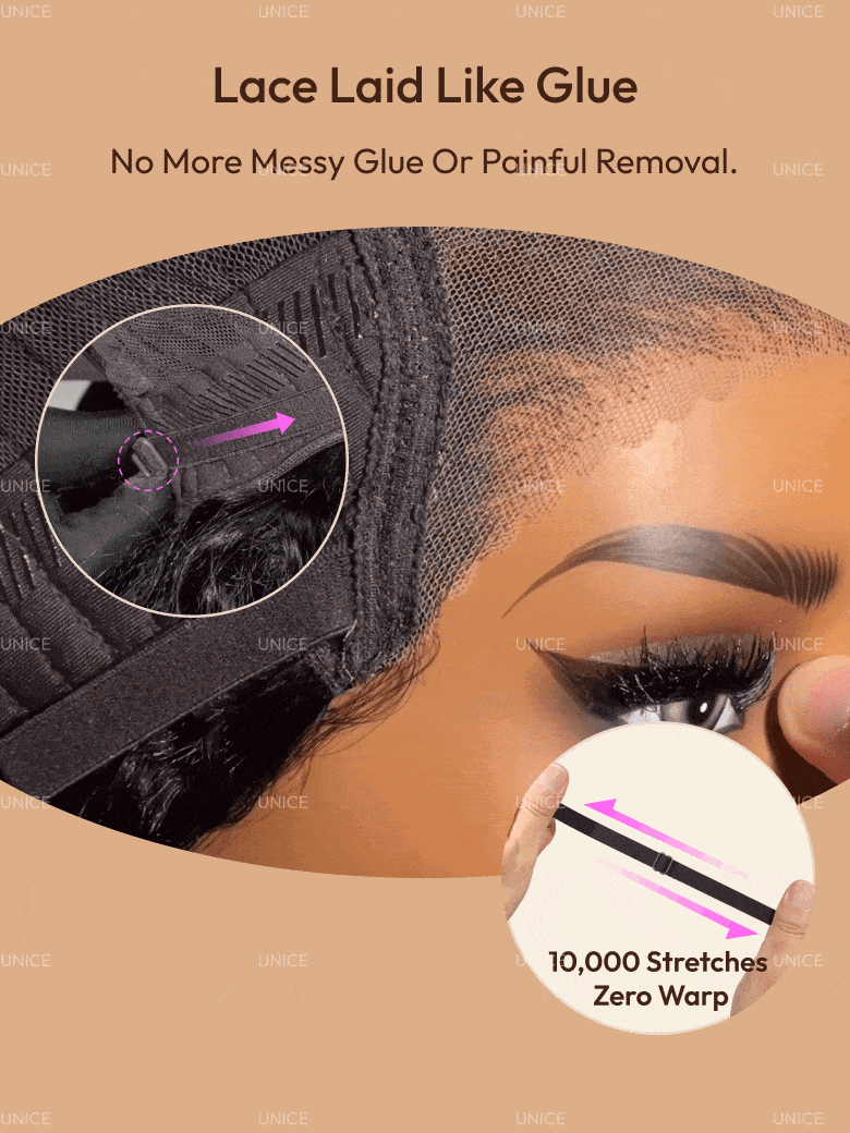 UNice Bye Bye Slip™ Wig 7x5 Glueless Lace Black Yaki Straight Wig With Elastic Drawstring 360 Cozy Hug 180% Density