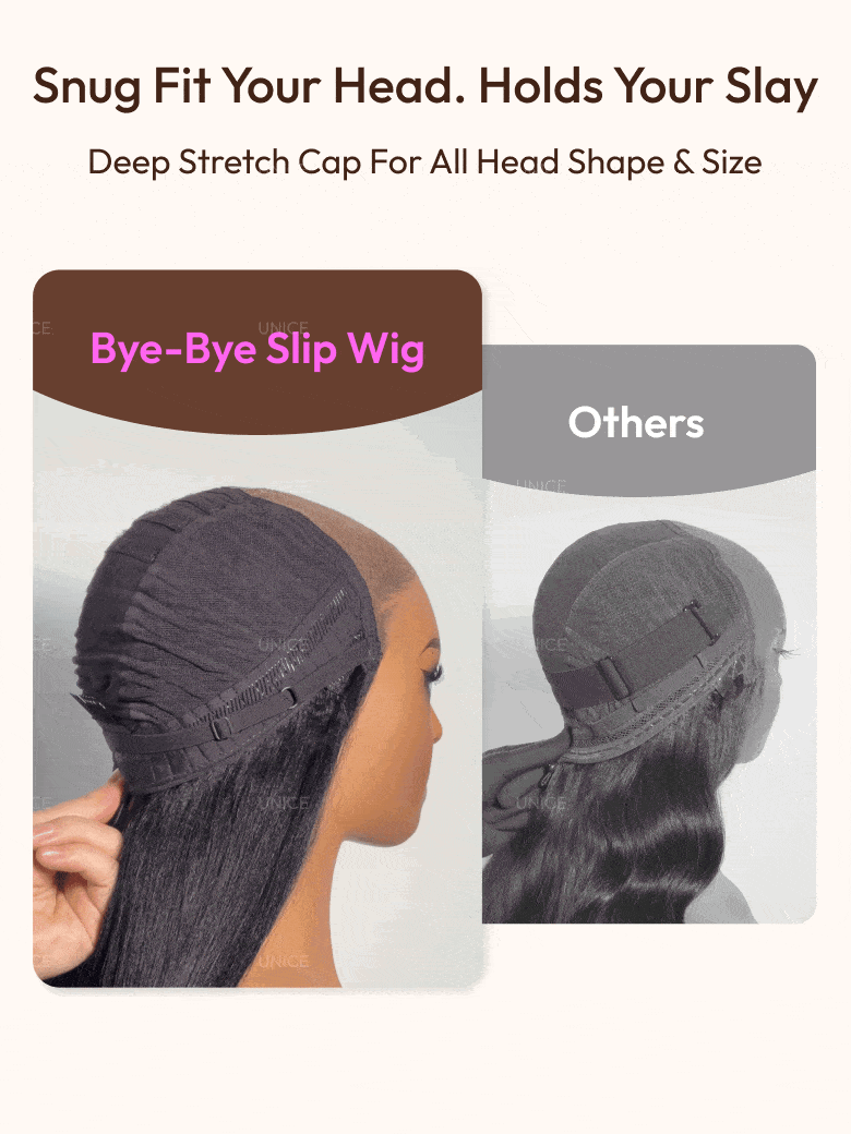 UNice Bye Bye Slip™ Wig 7x5 Glueless Lace Black Yaki Straight Wig With Elastic Drawstring 360 Cozy Hug 180% Density