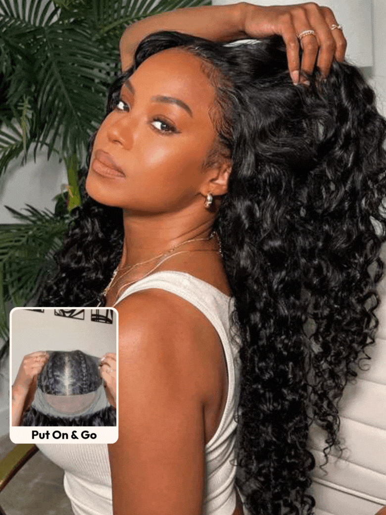 UNice 7x5 Bye Bye Knots & 13x4 Pre-Everything™ Lace Frontal Natural Black Bouncy Water Wave Curly Invisi Drawstring No Baby Hair