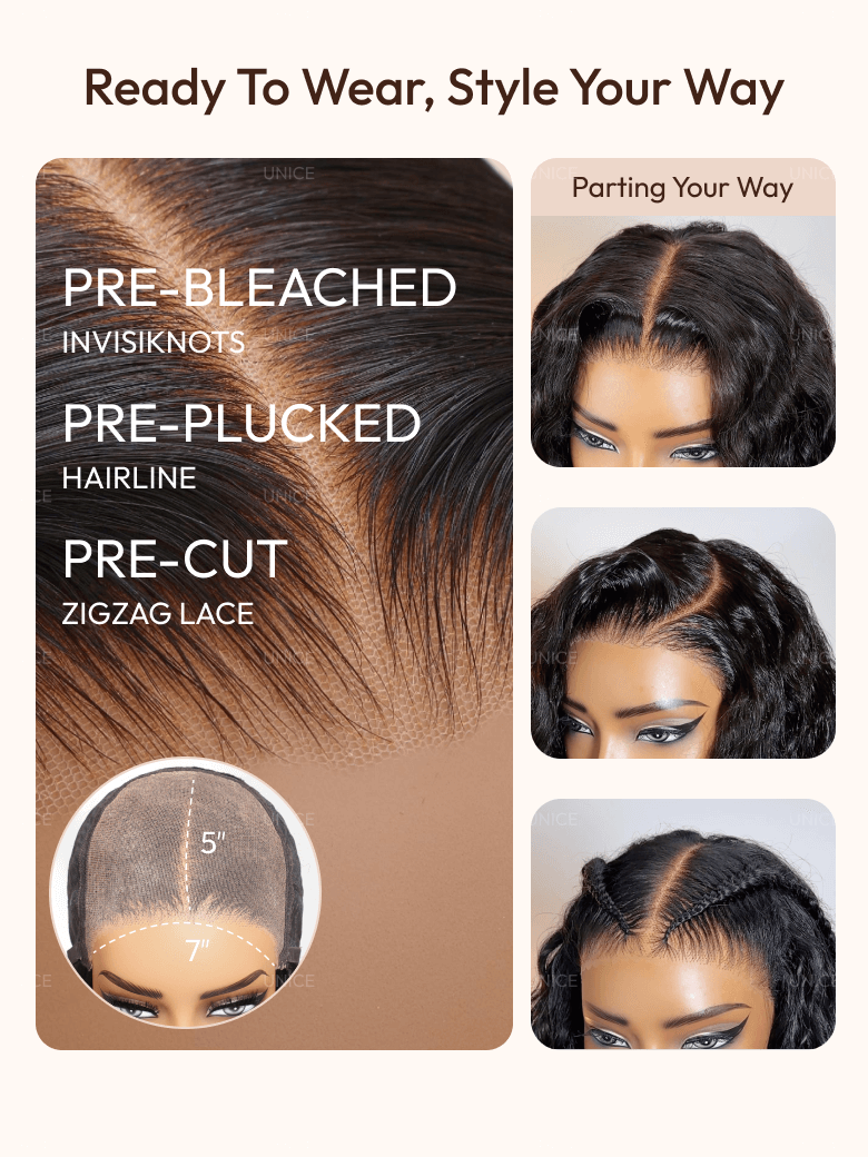 UNice Bye Bye Knots™ Wig 7x5 Glueless Lace Black Yaki Straight Wig With Elastic Drawstring 360 Cozy Hug 150% Density