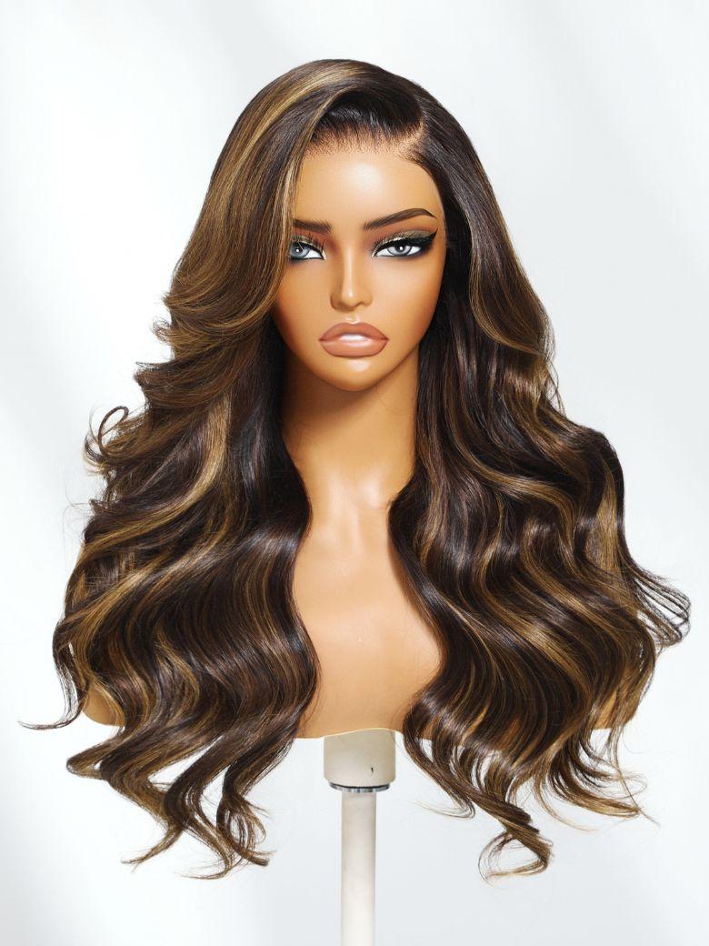 UNice Bye-Bye Knots 7x5 Lace Loose Wave Red Orange Highlights Wig with Face Framing Layers 150% Density