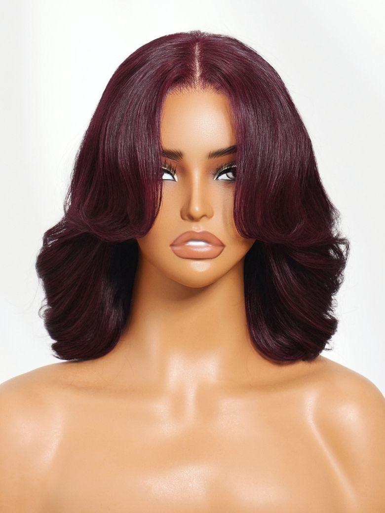 UNice Bye-Bye Knots™ 7x5 Lace Black Cherry Glueless Bob Drawstring Wig with Curtain Bangs