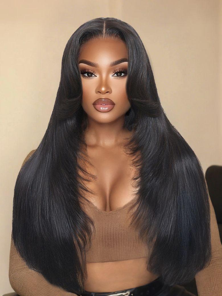[From 20 Inch]UNice 13x4 Pre-Everything™ Lace Frontal Black Feather Layer Cut Straight Glueless