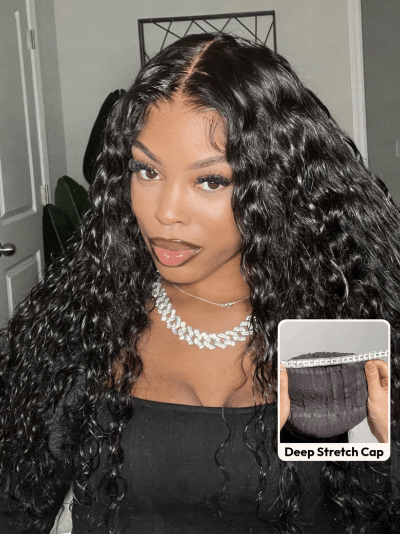 UNice Bye-Bye Slip™ Wig Black Water Wave Flexible Mesh Cap Wig with Secure Silicone Strips and Drawstring
