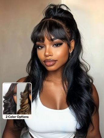 UNice 7x5 Bye-Bye Knots™ & 13x4 Pre-Everything™ Lace Frontal Pull And Go Black Fluffy Natural Loose Wave Curtain Bangs Wig with Invisi Drawstring