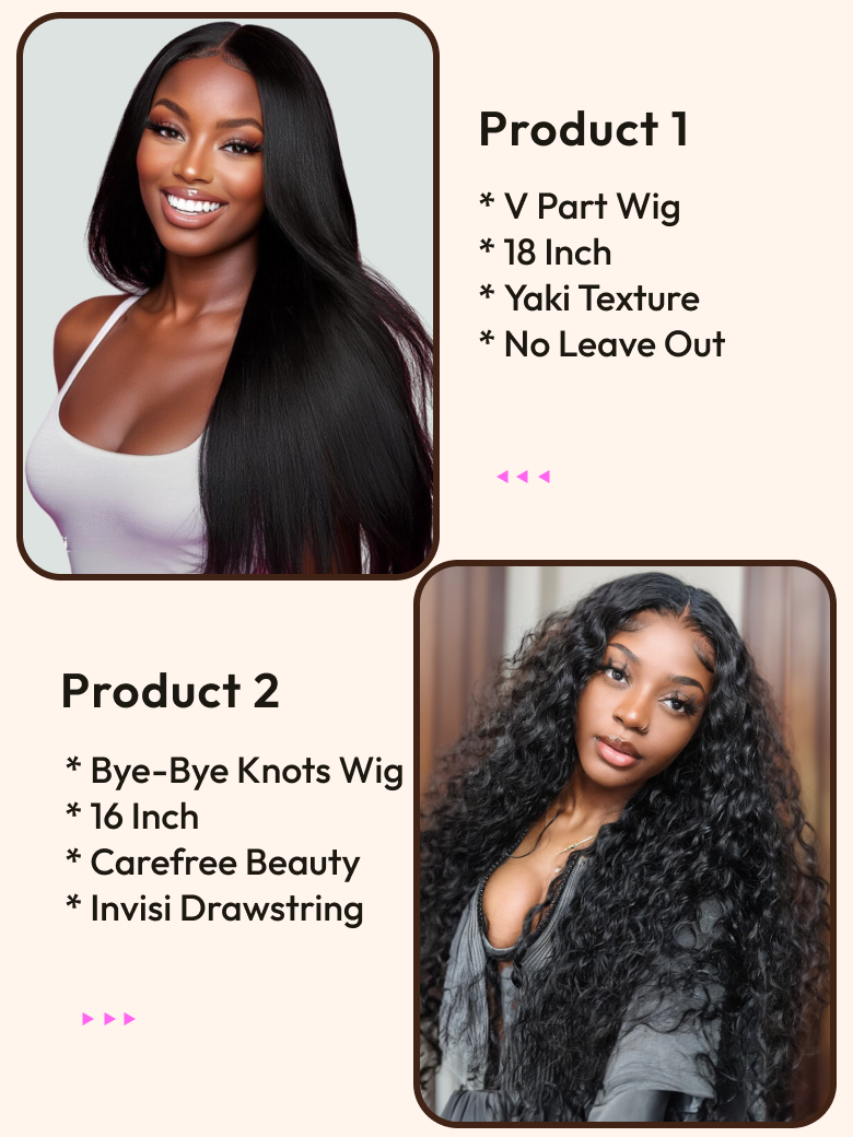 2 Wigs $199 for Glueless V Part Wig 18" And 7x5 Bye-Bye Knots 16" Wigs