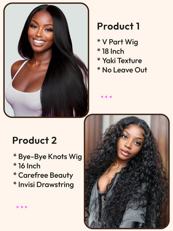 2 Wigs $199 for Glueless V Part Wig 18" And 7x5 Bye-Bye Knots 16" Wigs
