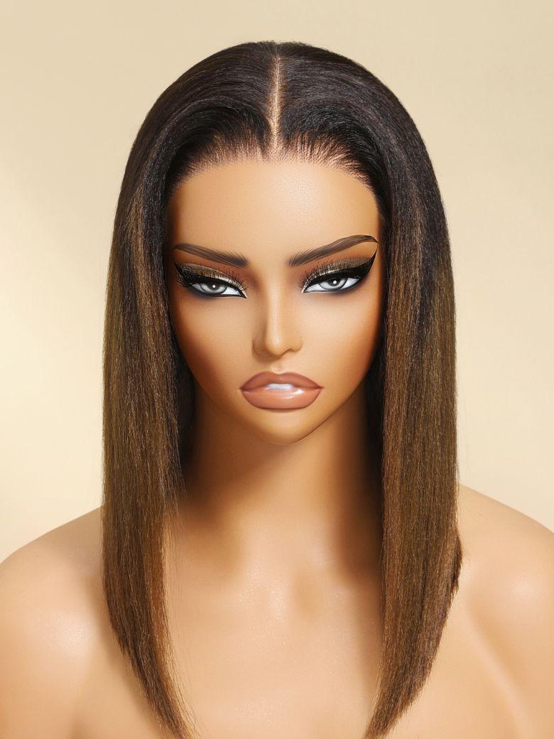 Unice Bye-Bye Knots 7x5 Lace Black to Chestnut Brown Ombre Yaki Bob Wig