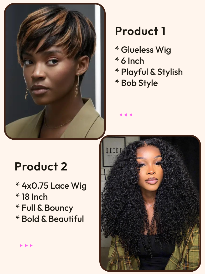 2 Wigs $110 for 4x0.75 Lace Wig 18" And 6" Bob Wigs