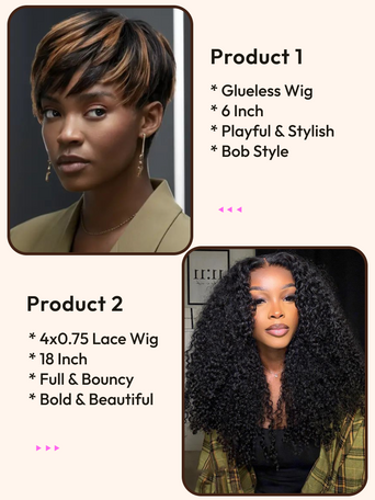 2 Wigs $110 for 4x0.75 Lace Wig 18" And 6" Bob Wigs