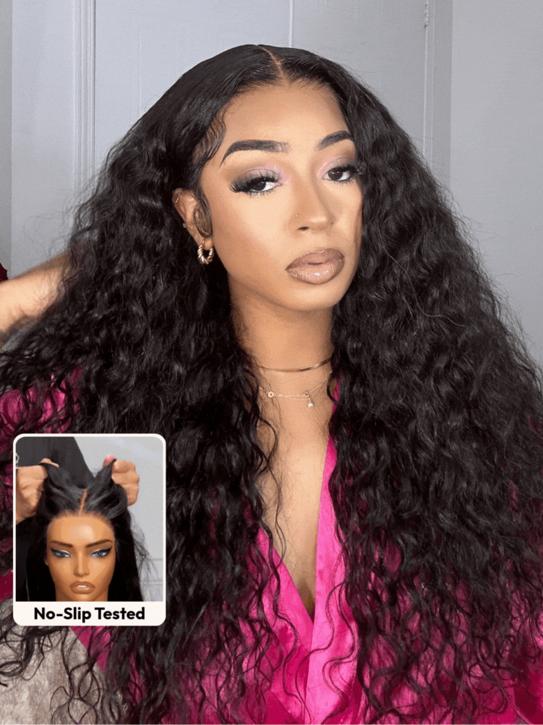 UNice Bye-Bye Slip™ Wig Black Water Wave Flexible Mesh Cap Wig with Secure Silicone Strips and Drawstring