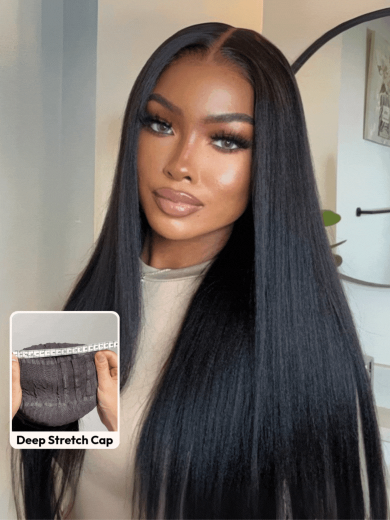 UNice Bye-Bye Slip™ Wig Black Yaki Straight Flexible Mesh Cap Wig with Secure Silicone Strips and Drawstring