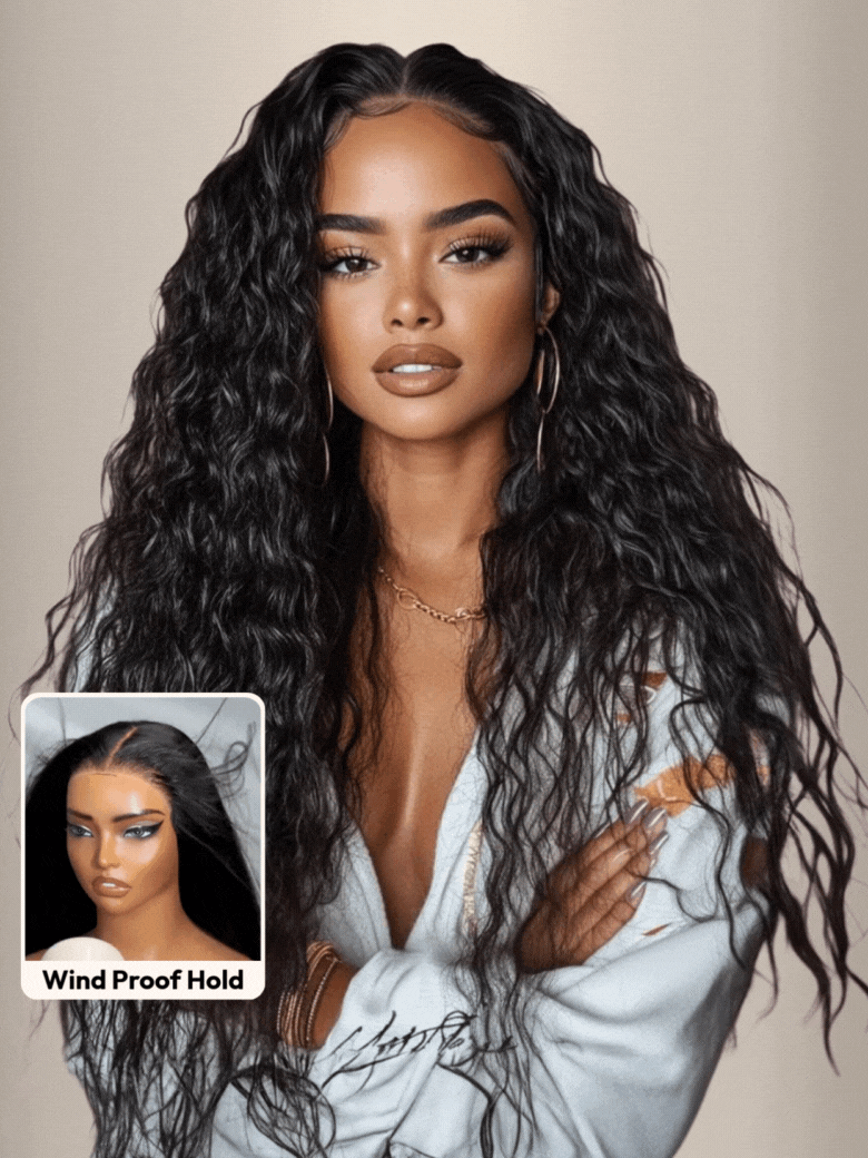 UNice Bye-Bye Slip™ Wig Black Water Wave Flexible Mesh Cap Wig with Secure Silicone Strips and Drawstring