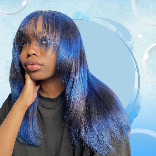 Ombre Blue Highlights on Black Hair