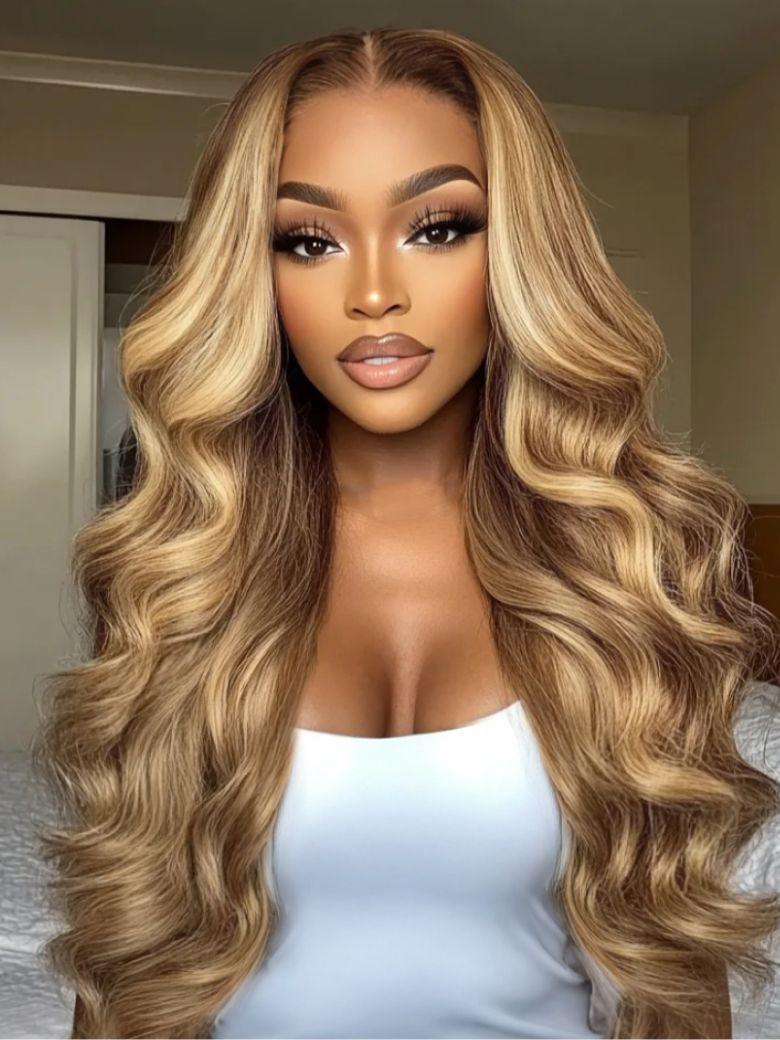 UNice 13x4 Pre-Everything™ Lace Frontal Honey Blonde Highlights Fluffy Loose Wave Curtain Bangs Wig