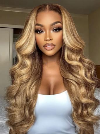 UNice 13x4 Pre-Everything™ Lace Frontal Honey Blonde Highlights Fluffy Loose Wave Curtain Bangs Wig