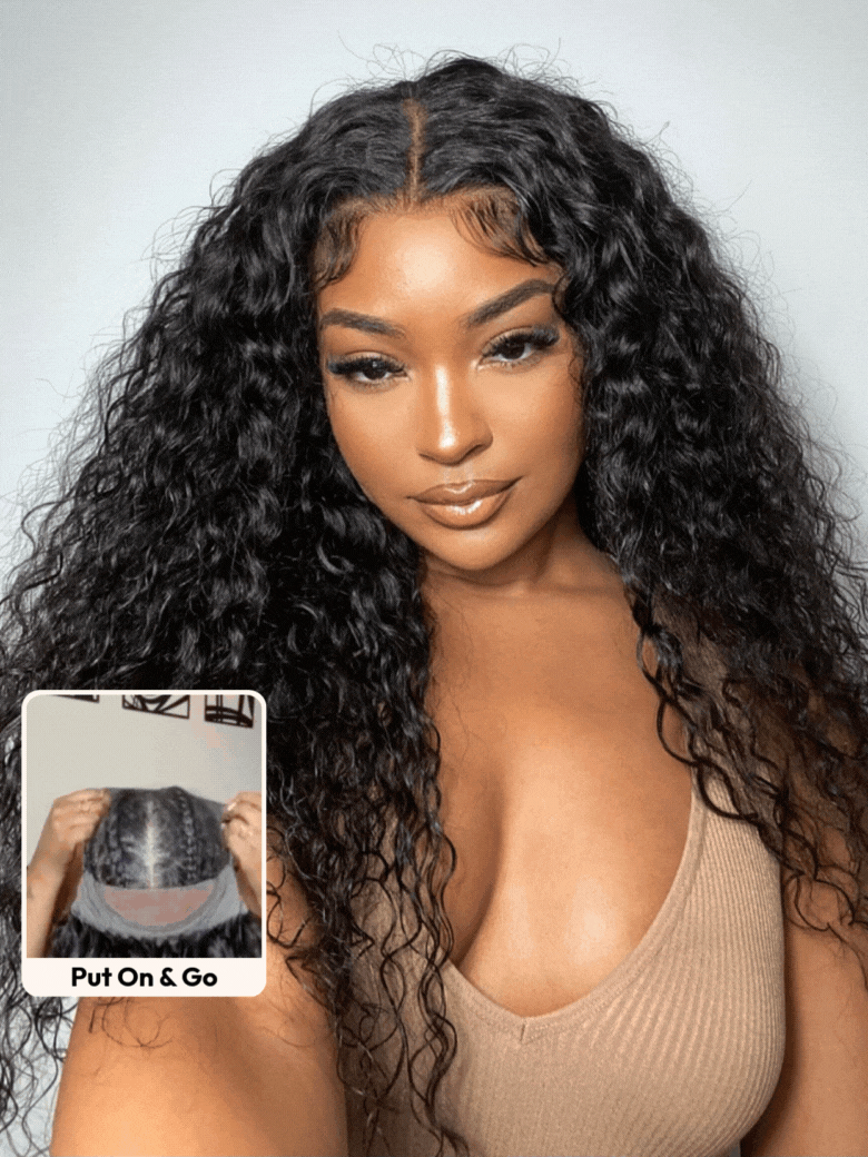 UNice 7x5 Bye-Bye Knots™ & 13x4 HD Lace Pull & Go Glueless Water Wave With Secure Silicone Strips and Drawstring With Baby Hair