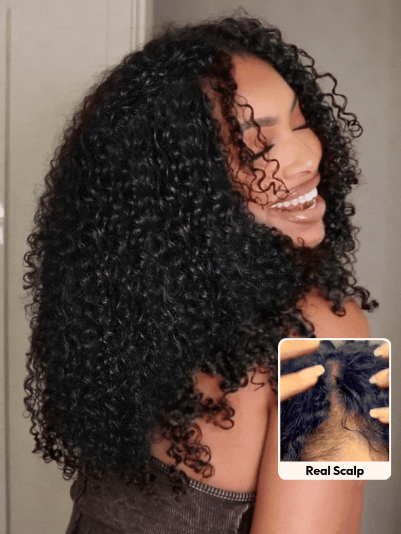 UNice EasiContour™ V Part Jerry Curly Wig With Invisi Drawstring 100% Human Hair Minimal Leave Out Protect Your Natural Hair 180% Density