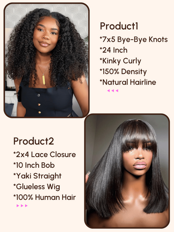 2 Wigs $199 for 24" 7x5 Bye-Bye Knots and 2x4 Lace Bob Wig