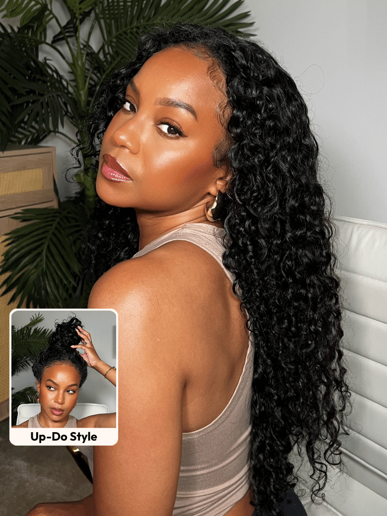 [With Drawstring] InvisiBlend V Part Bouncy Water Wave Curly Seamless Blending Wig