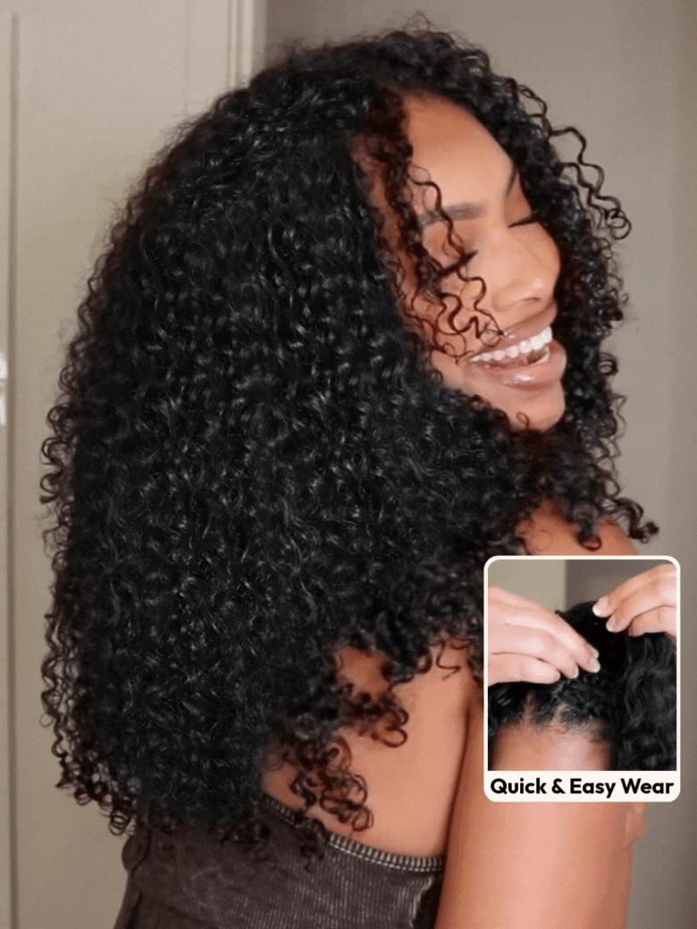 UNice InvisiBlend™ V part Jerry Curly Wig With Invisi Drawstring 100% Human Hair Minimal Leave Out Protect Your Natural Hair 180% Density