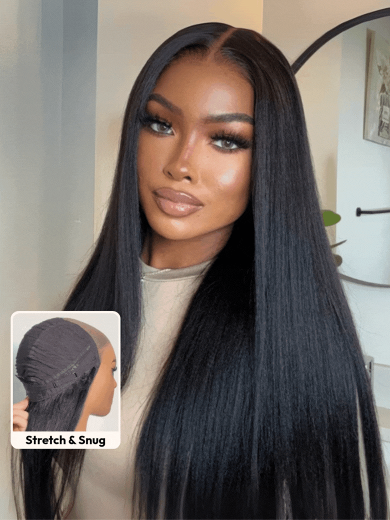 UNice Bye-Bye Slip™ Wig Black Yaki Straight Flexible Mesh Cap Wig with Secure Silicone Strips and Drawstring