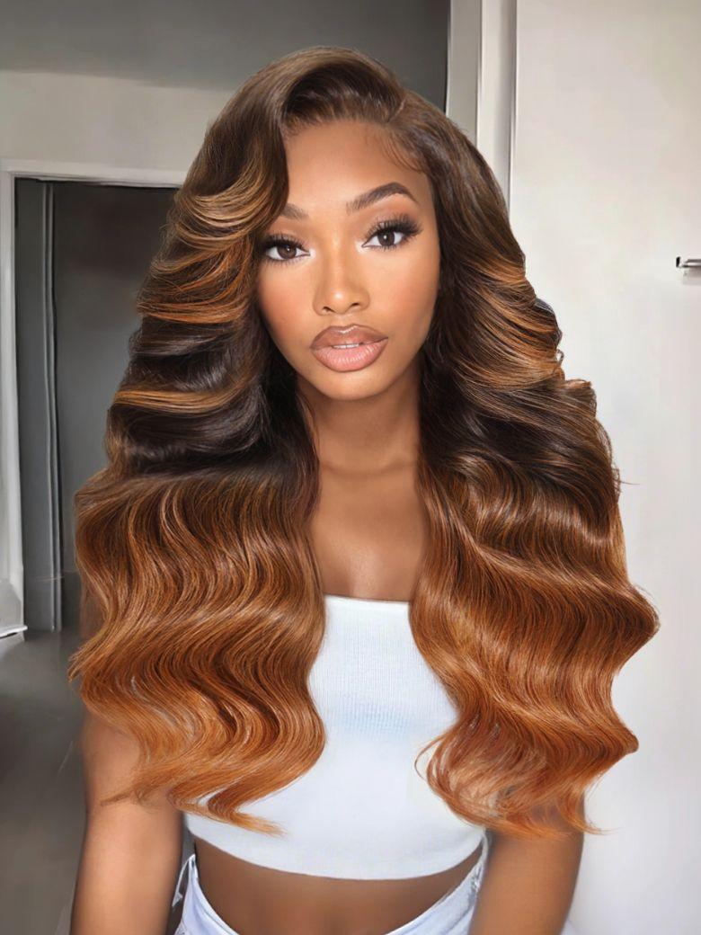 UNice 13x4 Pre-Everything™ Lace Frontal Auburn Ombre Loose Wave Drawstring Wig With Face Framing Layers