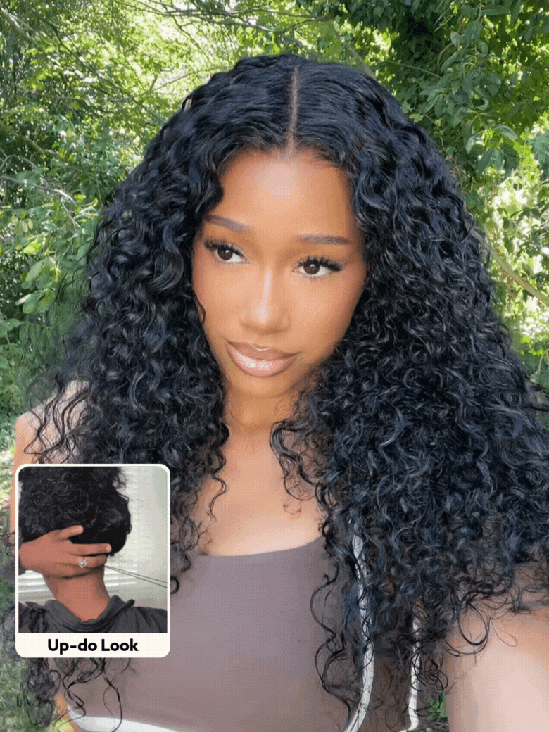 UNice 7x5 Bye Bye Knots & 13x4 Pre-Everything™ Lace Frontal Natural Black Bouncy Water Wave Curly Invisi Drawstring No Baby Hair