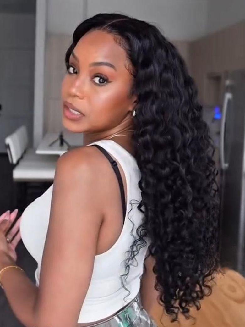 7x5 Bye Bye Knots & 13x4 Pre-Everything™ Lace Frontal Natural Black Water Wave Curly Drawstring No Baby Hair