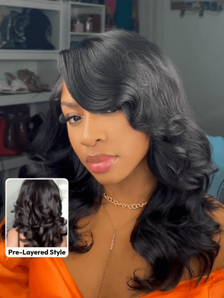 UNice Bye-Bye Slip™ Wig Feathered Layer Side Part 200% Density Wig with Secure Silicone Strips and Drawstring