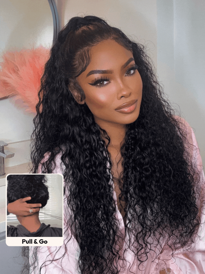 UNice 7x5 Bye Bye Knots & 13x4 Pre-Everything™ Lace Frontal Natural Black Bouncy Water Wave Curly Invisi Drawstring No Baby Hair