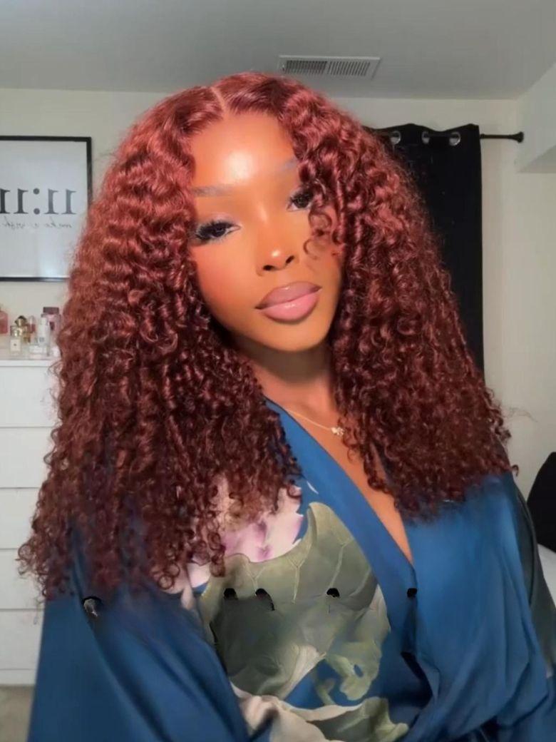 UNice 7x5 Bye-Bye Knots™ Wig Glueless Lace Sunset Jerry Curly & 13x4 Pre Everything Kinky Curly for Reddish Brown Drawstring Wig With Bleached Knots