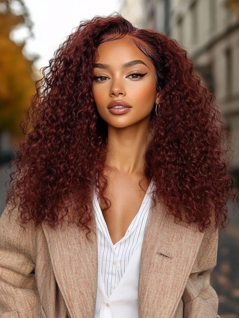 UNice 7x5 Bye-Bye Knots™ Wig Glueless Lace Sunset Jerry Curly & 13x4 Pre Everything Kinky Curly for Reddish Brown Drawstring Wig With Bleached Knots
