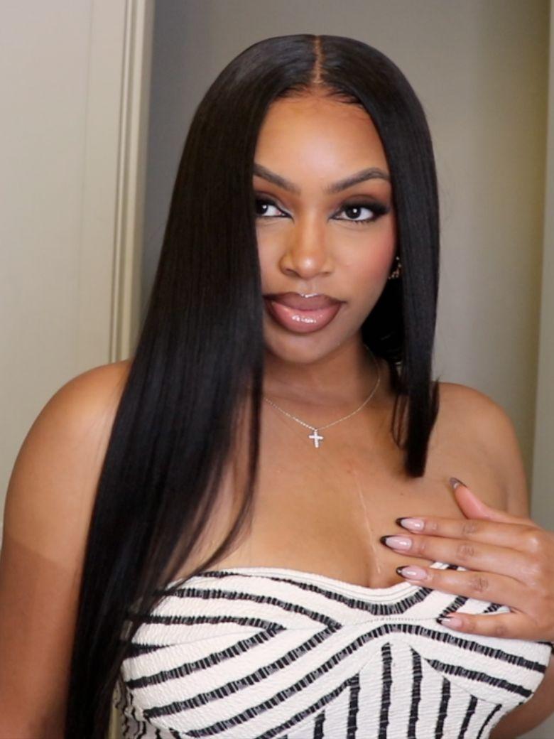 UNice Bye Bye Slip™ Wig 7x5 Glueless Lace Black Yaki Straight Wig With Elastic Drawstring 360 Cozy Hug 180% Density