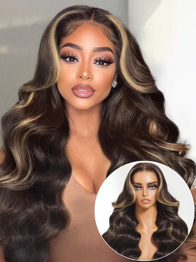 Chocolate Brown With Highlights Loose Wave Wig 7X5 Bye-bye knots With Face Framing Layers Member Only
