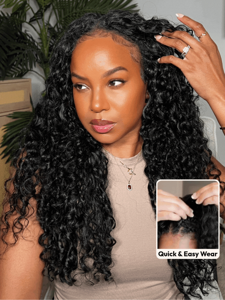 UNice InvisiBlend™ V part Jerry Curly Wig With Invisi Drawstring 100% Human Hair Minimal Leave Out Protect Your Natural Hair 180% Density