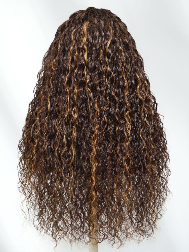 UNice Bye-Bye Knots™ 7x5 Lace Dark Toffee Brown with Auburn Highlights Water Wave Wig with Invisi Drawstring